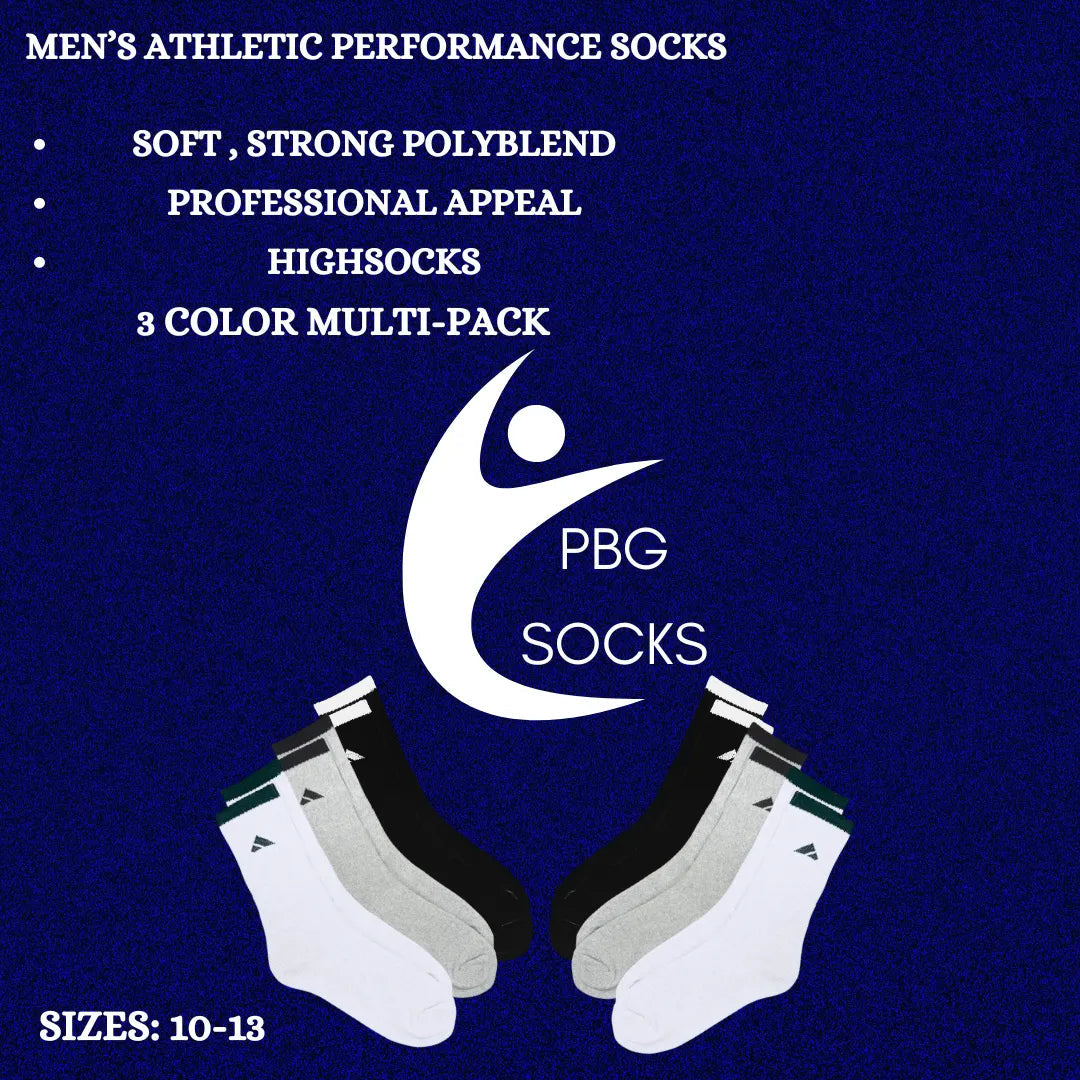 PBG Men's Socks 6 Pair Athletic performance MultiPack Activewear 10-13 HighSocks from PremiumBrandGoods