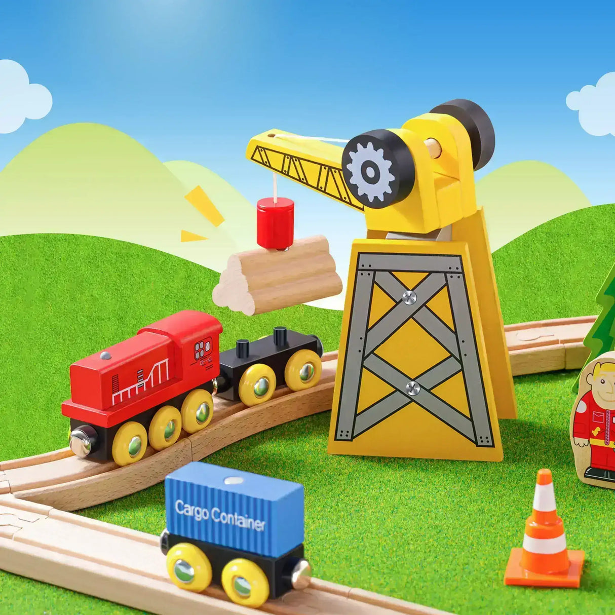 Tiny Land® Wooden Track Trains 55 Pcs From Tiny Land