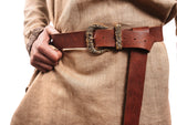 Brown Leather Belt with Brass Buckle & Tip from Norse Tradesman