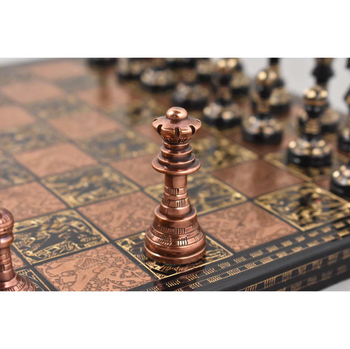 Brass 12" Metal Luxury Chess Pieces & Board Set- French Staunton -Copper & Black From Royal Chess Mall