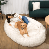 PupCloud™ Human-Size Faux Fur Memory Foam Dog Bed - White with Brown Accents From Paw.com