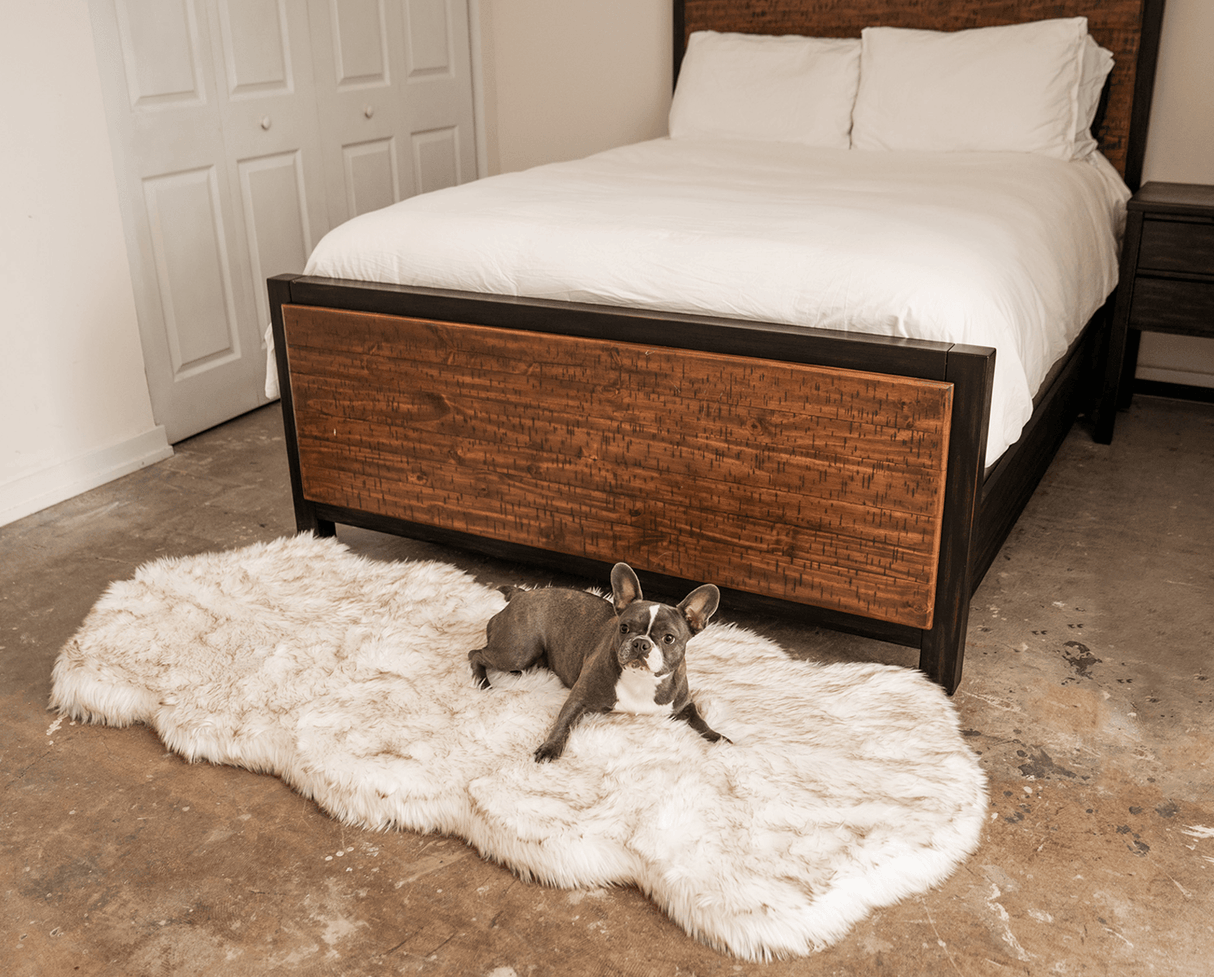 PupRug™ Runner Faux Fur Memory Foam Dog Bed - Curve White with Brown Accents From Paw.com