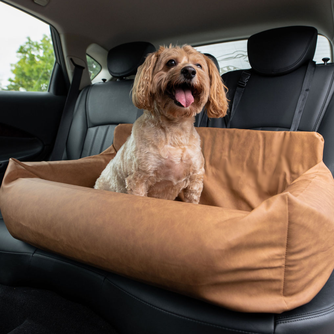 PupProtector™ Faux Leather Memory Foam Dog Car Bed - Camel From Paw.com