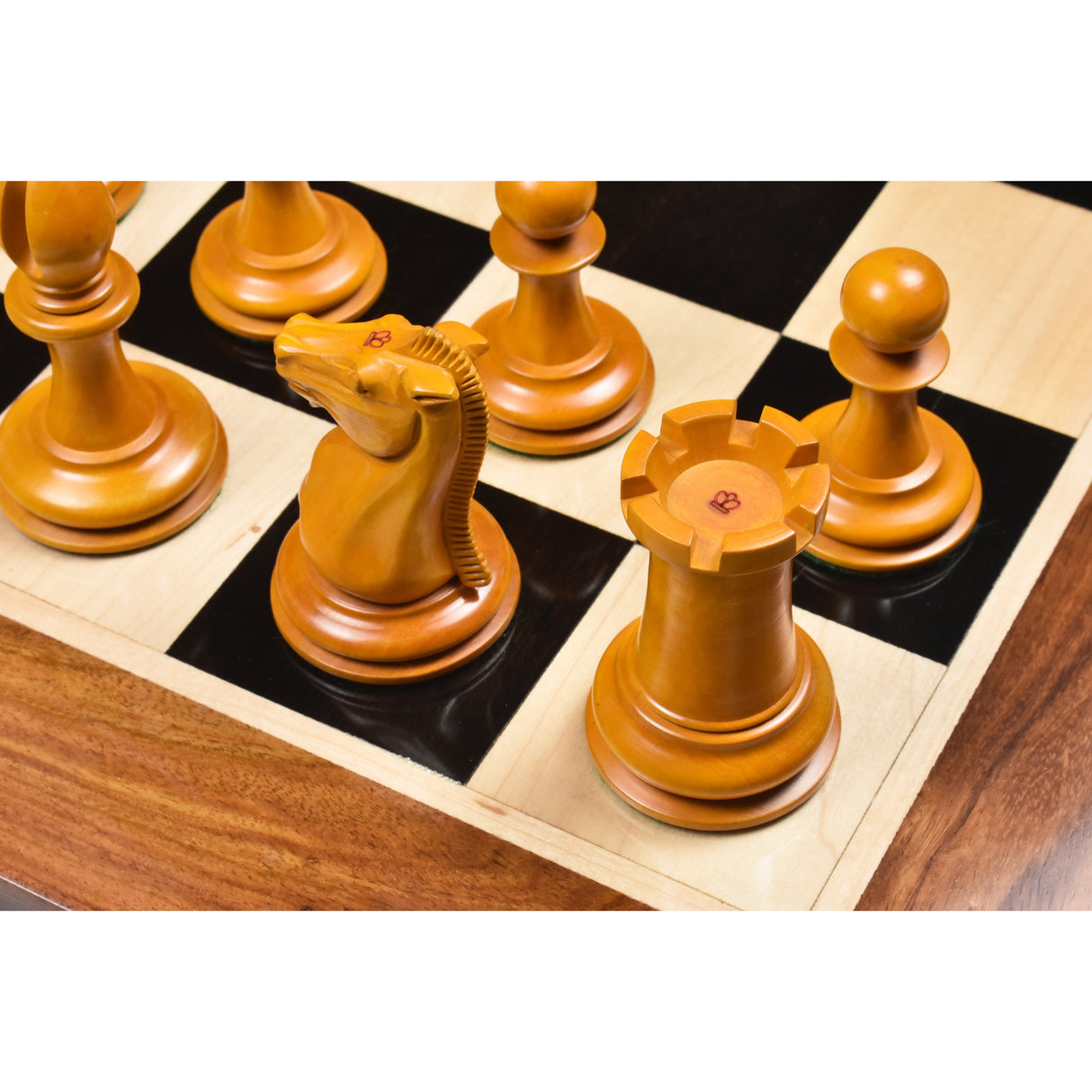 Leuchars Cook Staunton Chess Set- Chess Pieces Only - Ebony Wood & Antiqued Boxwood - 4.5" From Royal Chess Mall