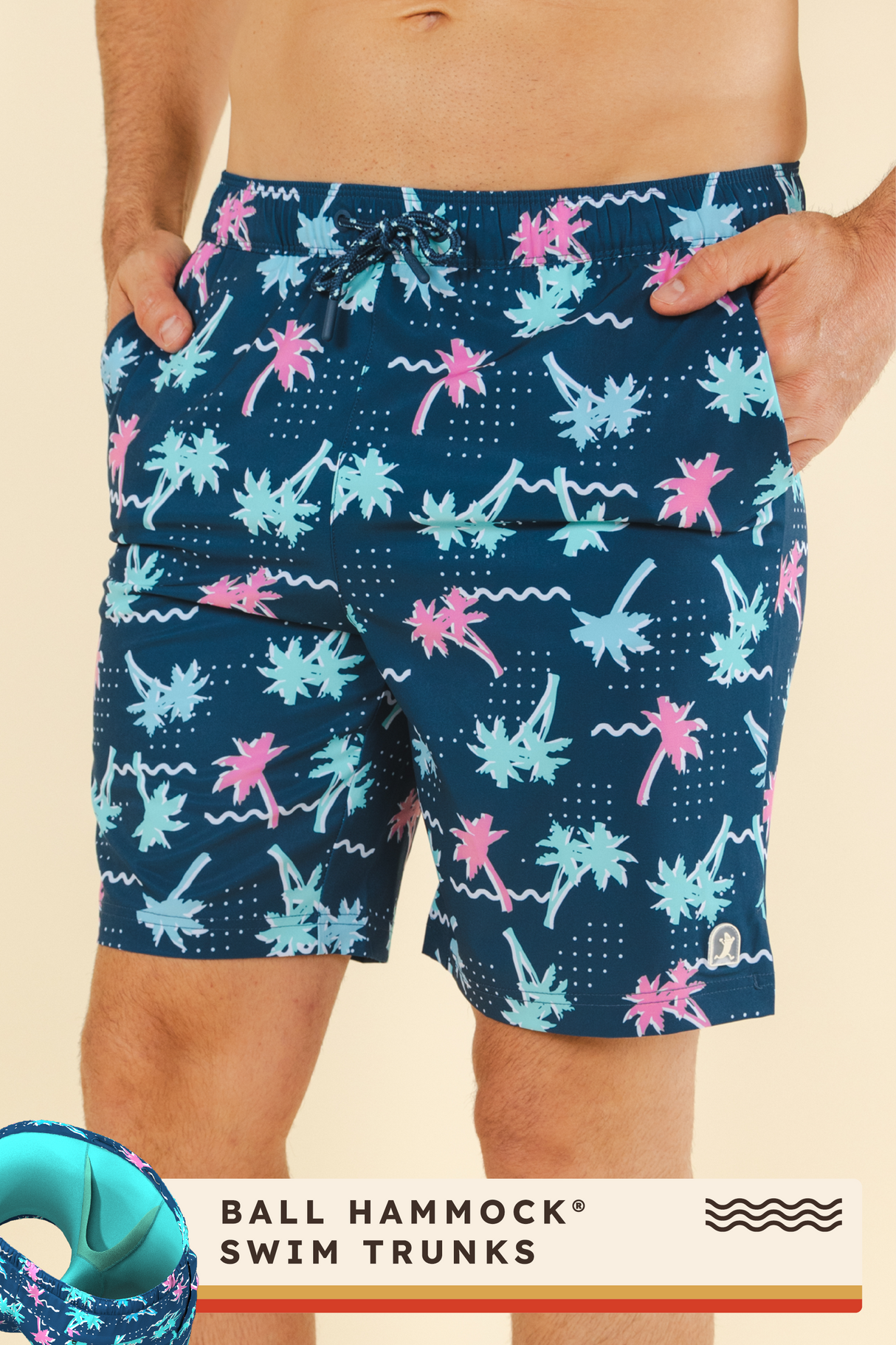 The Shorebreak | Navy Tropical Ball Hammock® Pouch 8" Swim Trunks from Shinesty