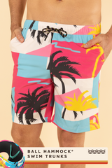 The SoCal Summer | Black and Pink Tropical Ball Hammock® Pouch 8" Swim Trunks from Shinesty