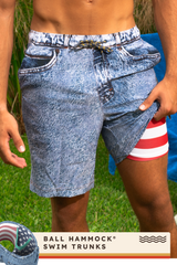 The Jacksonville Jort | Denim USA Ball Hammock® Pouch 8" Swim Trunks from Shinesty