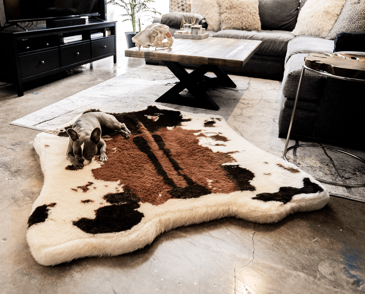 PupRug™ Animal Print Memory Foam Dog Bed - Brown Faux Cowhide From Paw.com