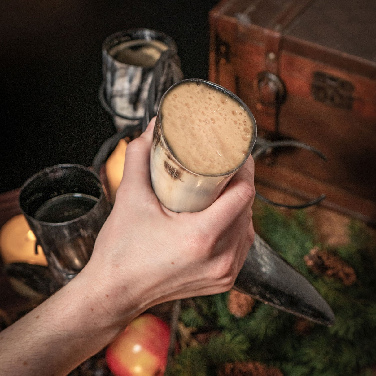 Drinking Horn Set (3) with Iron Stand from Norse Tradesman