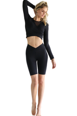 MATHILDE BLACK Activewear V Fold Long Shorts From Gianine
