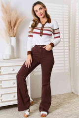 Basic Bae Striped Collared Neck Rib-Knit Top from Enfance-Heureuse