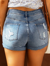 Denim Shorts, Ripped, American Flag, Lace-Up from MsDressly