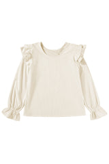 Beige Ruffled Flounce Sleeve Corduroy Blouse from MsDressly