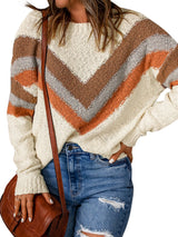 Beige Chevron Stripe Drop Shoulder Knit Pullover from MsDressly