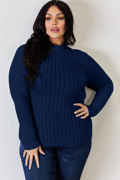Basic Bae Full Size Ribbed Mock Neck Long Sleeve T-Shirt from Enfance-Heureuse