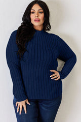 Basic Bae Full Size Ribbed Mock Neck Long Sleeve T-Shirt from Enfance-Heureuse