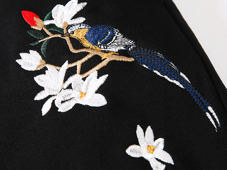 Flowers and Birds Embroidery Joggers  From Niepce Inc