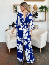 Double Take Full Size Printed Tie Back Wide Leg Jumpsuit from Enfance-Heureuse