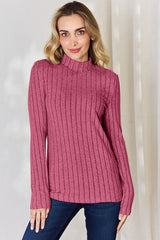 Basic Bae Full Size Ribbed Mock Neck Long Sleeve T-Shirt from Enfance-Heureuse