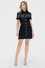 bytos Full Size Embellished Button Down Short Sleeve Denim Dress from Enfance-Heureuse