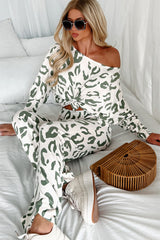 Beige Leopard Animal Print Long Sleeve and Pants Loungewear Set from MsDressly