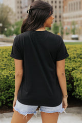Black Checkerboard Bowknot Graphic Crewneck T Shirt from MsDressly