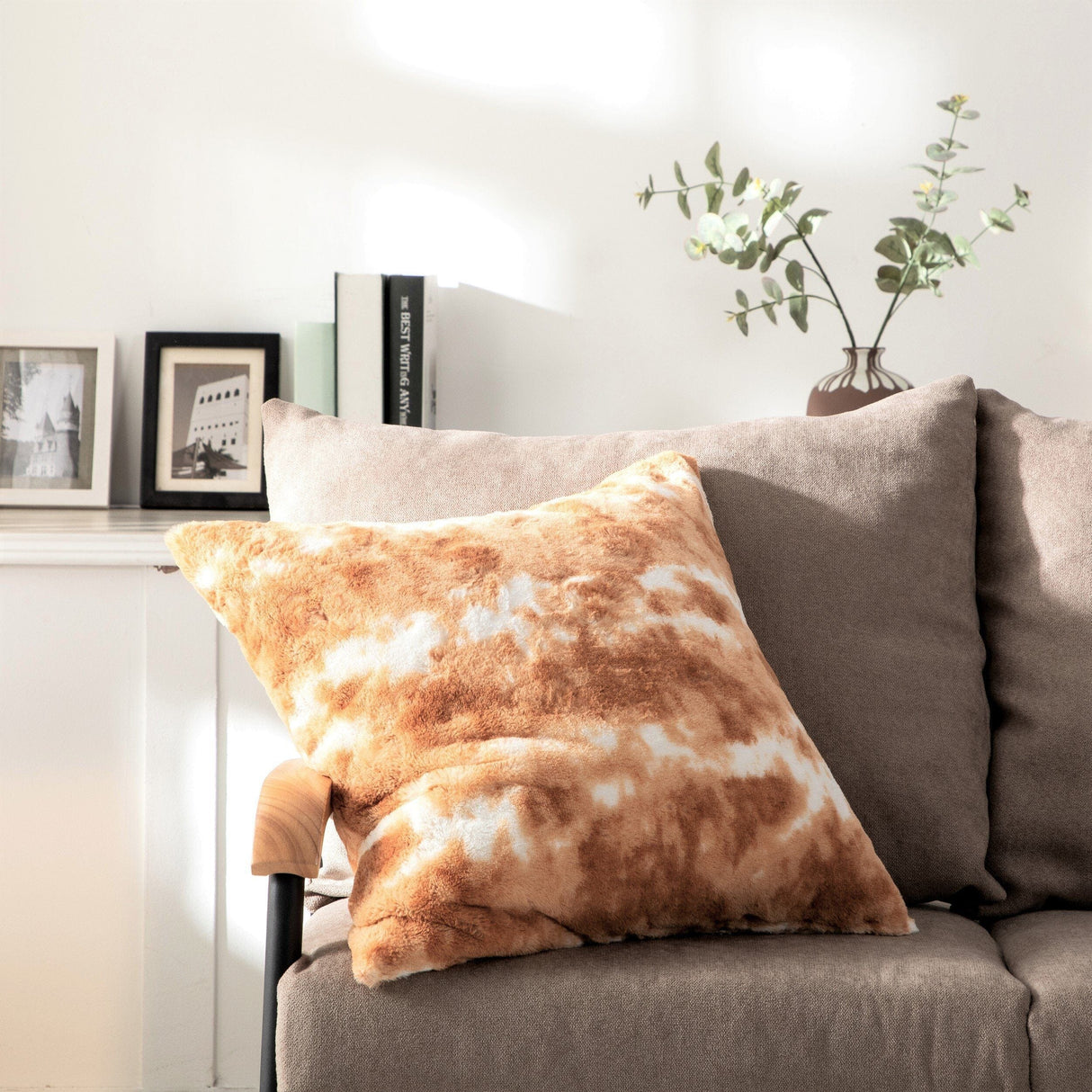 DaDa Bedding Amber Orange Brown & White Cozy Faux Fur Euro Throw Pillow Cover (M3396) from DaDalogy Bedding Collection