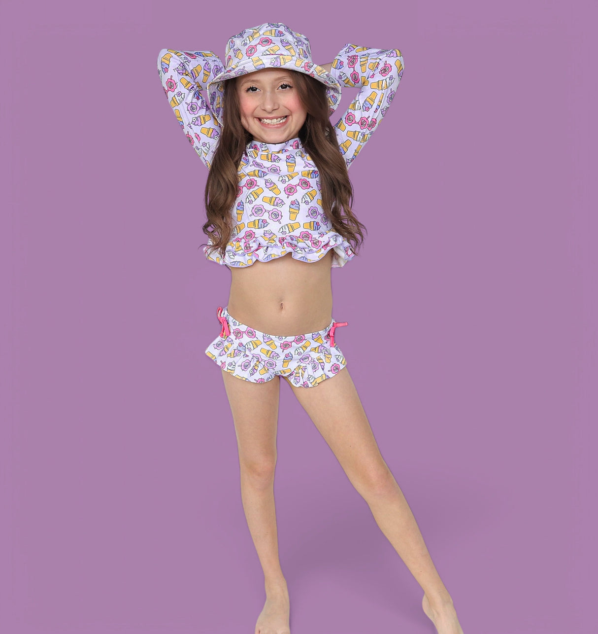 SWEET SUMMER DREAM RASH GUARD RUFFLE TWO-PIECE SWIM SUIT from DREAM BIG LITTLE CO