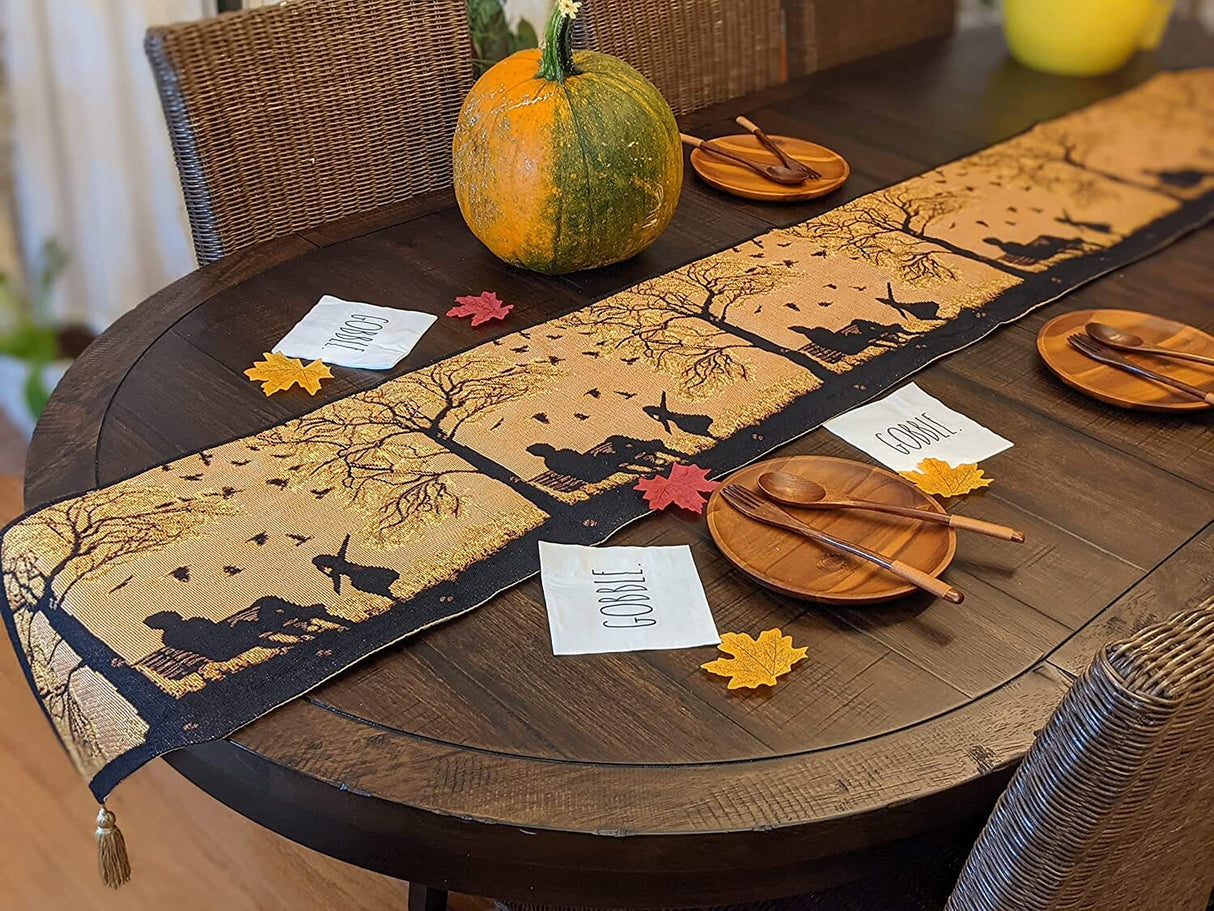 DaDalogy Autumn Birds Family Gathering Woven Tapestry Dining Table Runner (18198) from DaDalogy Bedding Collection