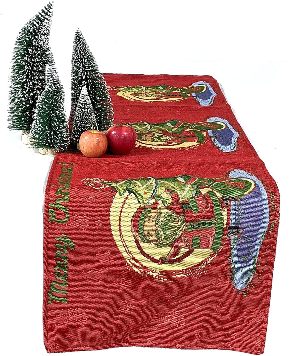 DaDa Bedding Red Santa Claus Christmas Tree Woven Tapestry Dining Table Runner (17615) from DaDalogy Bedding Collection