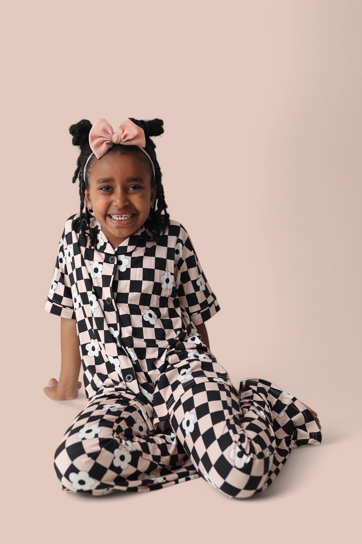 RETRO DAISY CHECKS SHORT SLEEVE DREAM GIRL'S FLARE SET from DREAM BIG LITTLE CO
