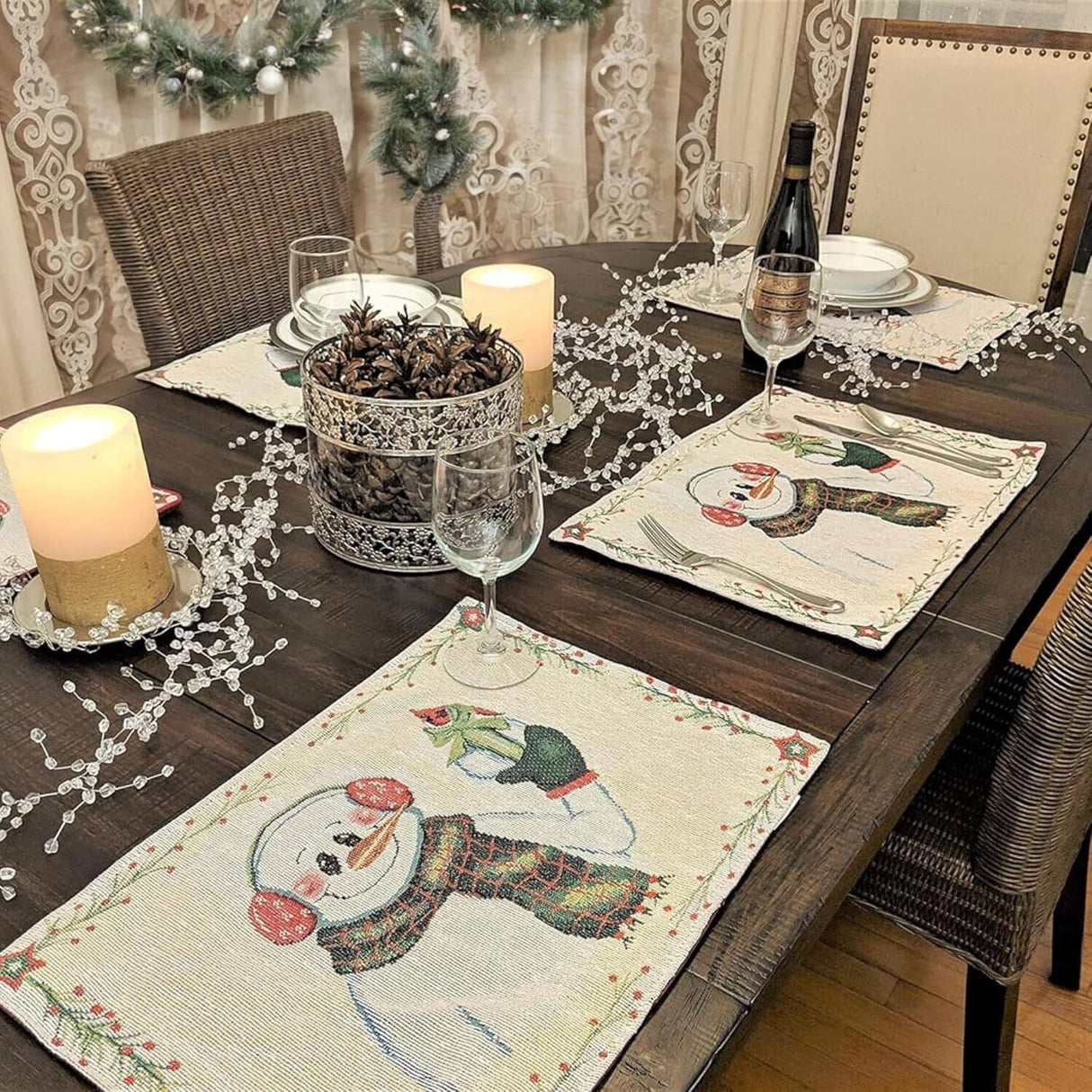 DaDa Bedding Set of 4-Pieces Magical Snowman Holiday Tapestry Placemats 13” x 19” (9733) from DaDalogy Bedding Collection