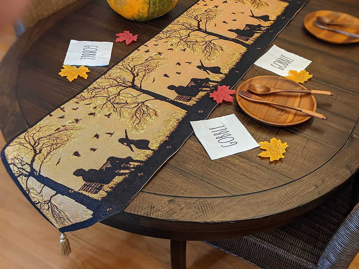 DaDalogy Autumn Birds Family Gathering Woven Tapestry Dining Table Runner (18198) from DaDalogy Bedding Collection