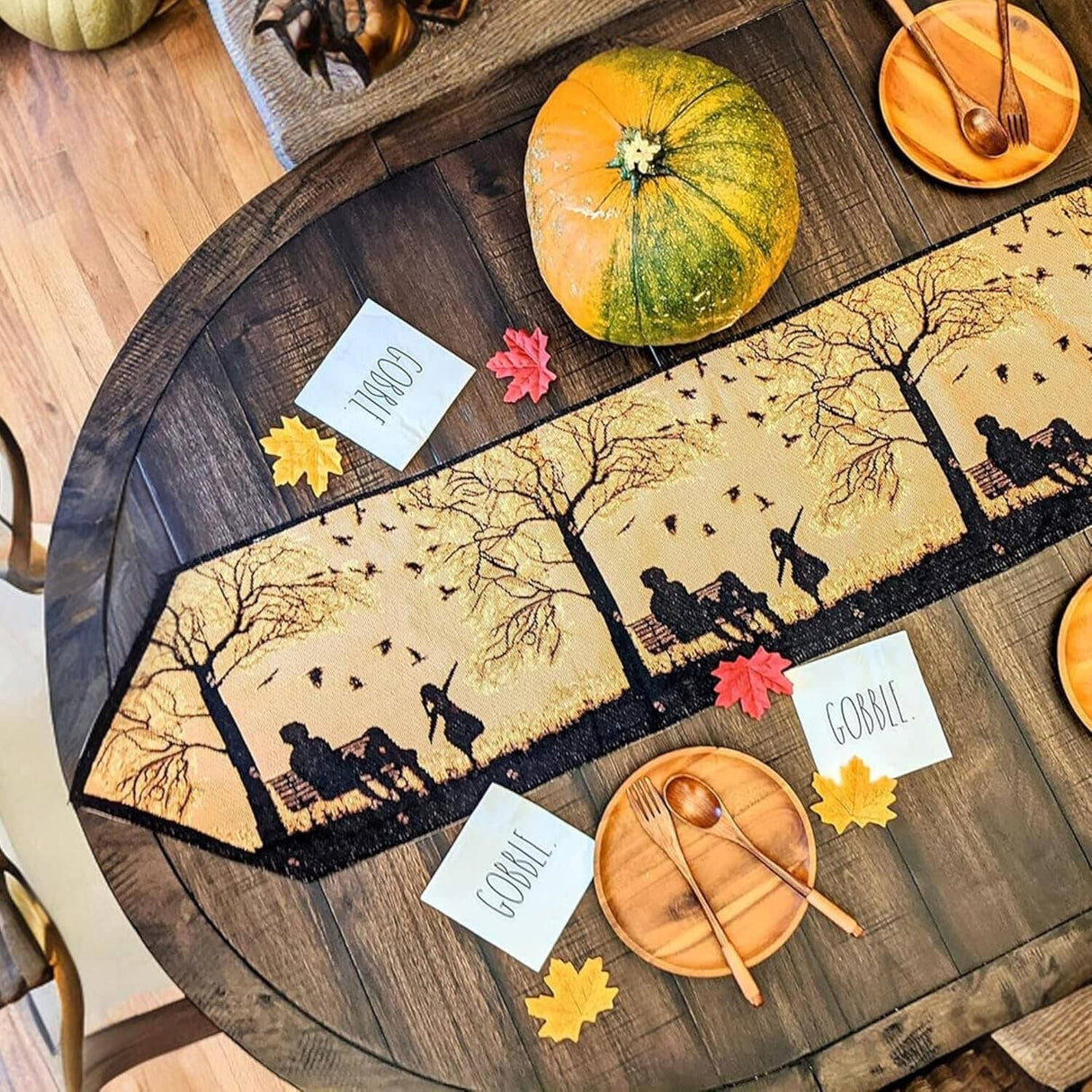 DaDalogy Autumn Birds Family Gathering Woven Tapestry Dining Table Runner (18198) from DaDalogy Bedding Collection