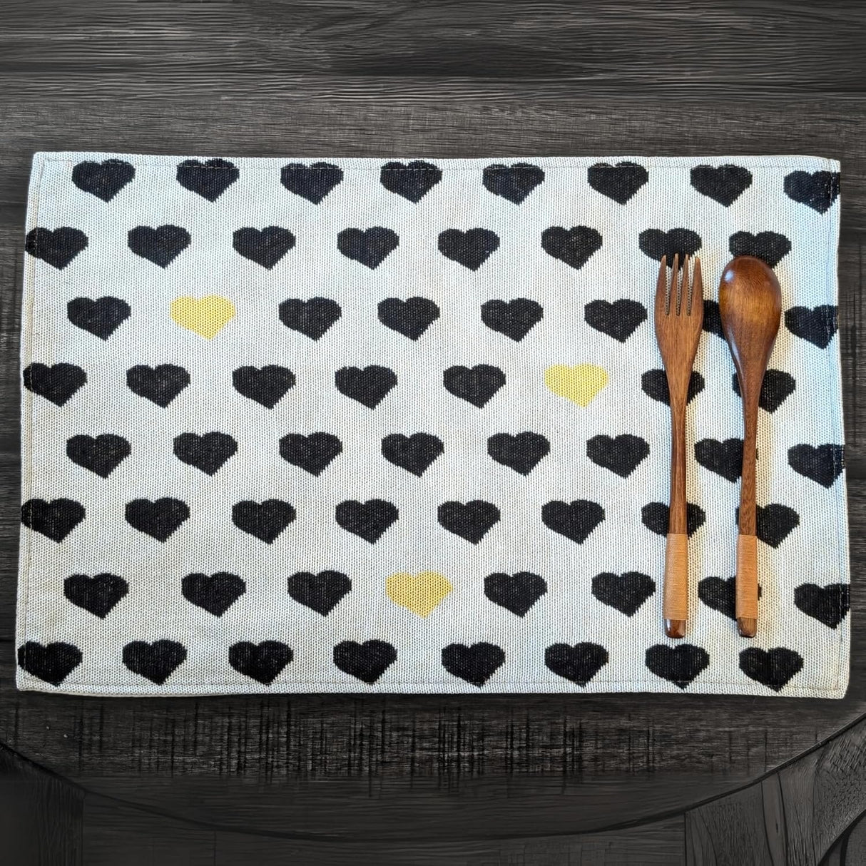 DaDa Bedding Set of 4-Pieces Lovely Yellow & Black Hearts Tapestry Dining Table Placemats 13” x 19” (18113) from DaDalogy Bedding Collection
