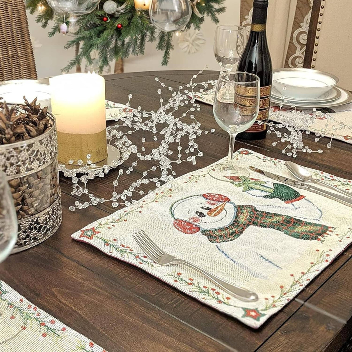 DaDa Bedding Set of 4-Pieces Magical Snowman Holiday Tapestry Placemats 13” x 19” (9733) from DaDalogy Bedding Collection