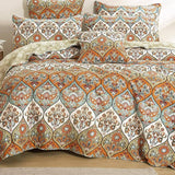 DaDa Bedding Bohemian Floral Paisley Garden Coral Teal Quilted Bedspread Set (LH1403) from DaDalogy Bedding Collection