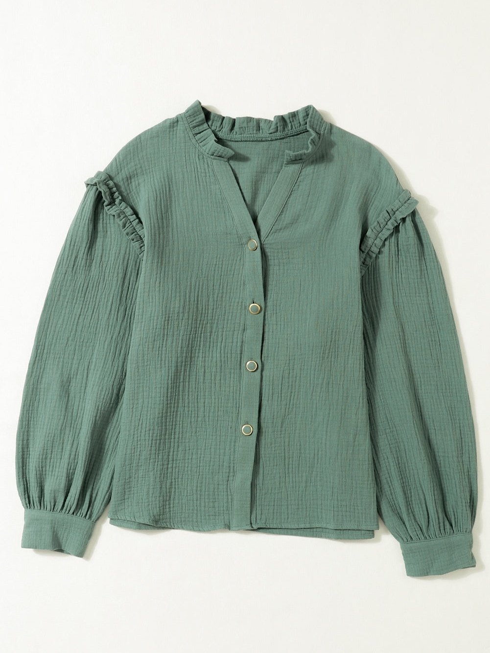 Beaded Button Solid Color Lantern Long Sleeve Coat from MsDressly