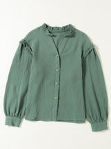Beaded Button Solid Color Lantern Long Sleeve Coat from MsDressly