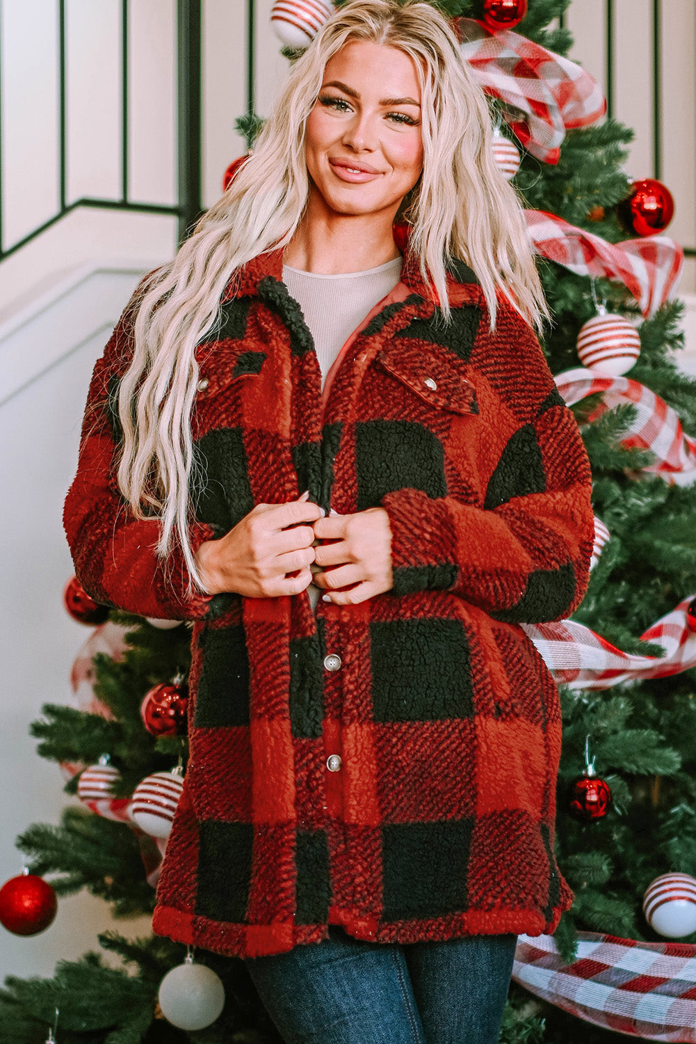 Brown Fuzzy Plaid Flap Button Up Midi Coat From MsDressly