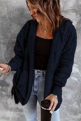 Blue Soft Fleece Hooded Open Front Coat From MsDressly