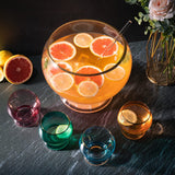 Colorful 1.7 Gallon Punch Bowl with 4 10oz Glasses Set with Ladle Gift For Mothers Day, Her, Wife, Mom, Friend - Colored Set Margarita, Cocktails, Juice, Punch Drink bowl for Parties, Weddings from The Wine Savant