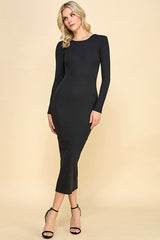 Black Ribbed Fitted Long Sleeve Maternity Midi Dress from PinkBlush