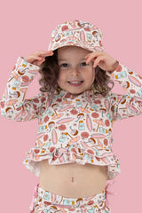 FUN IN THE SUN DREAM TWO-PIECE RASH GUARD RUFFLE SWIM SUIT from DREAM BIG LITTLE CO