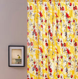 DaDa Bedding Set of 2 Radiant Sunshine Yellow Floral Window Curtain Panels - Natural Semi Sheer Hummingbirds Farmhouse Red Flowers Straight Tailored Edge from DaDalogy Bedding Collection