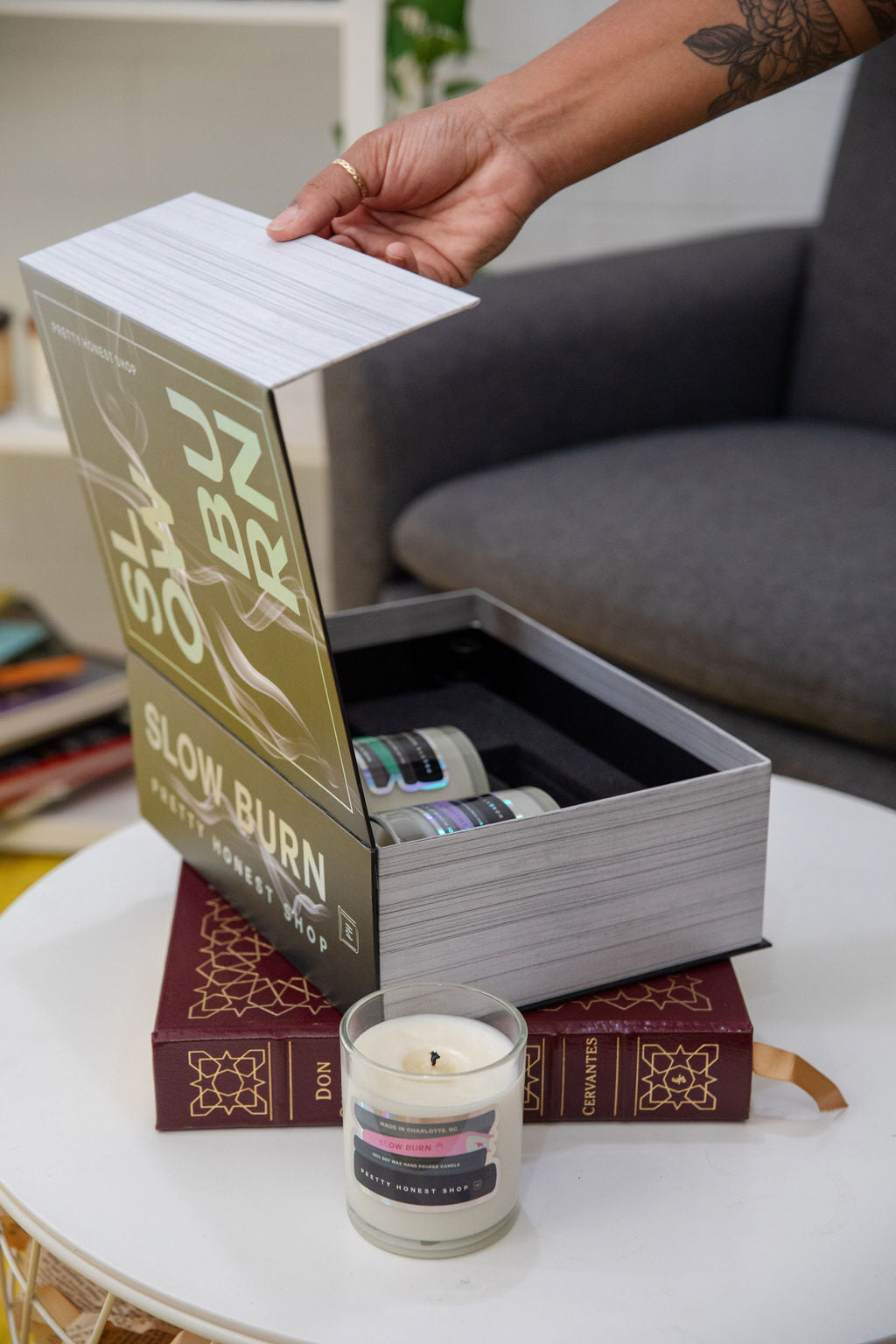 Slow Burn Book Candle Collection from Pretty Honest Candles