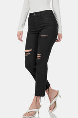 Zenana Distressed Raw Hem Cropped Jeans from Enfance-Heureuse