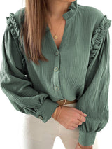 Beaded Button Solid Color Lantern Long Sleeve Coat from MsDressly