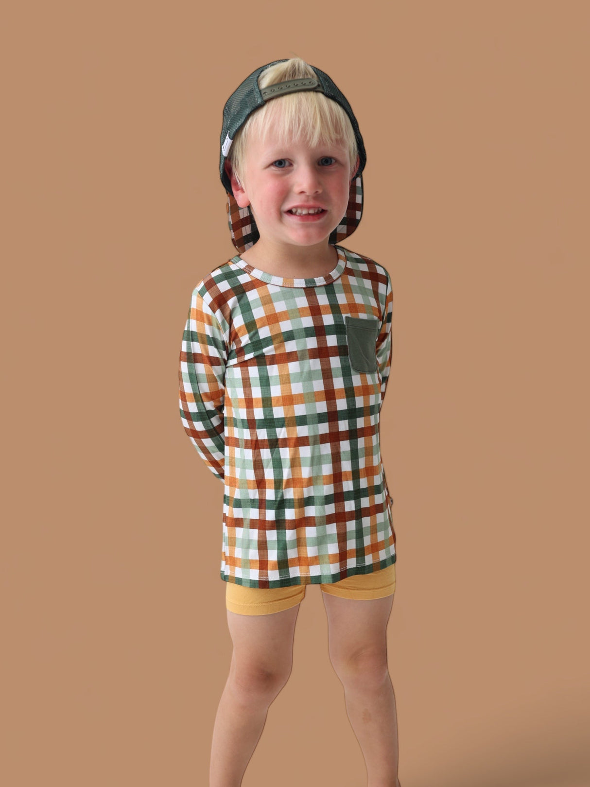 AUTUMN PLAID DREAM TRUCKER HAT from DREAM BIG LITTLE CO