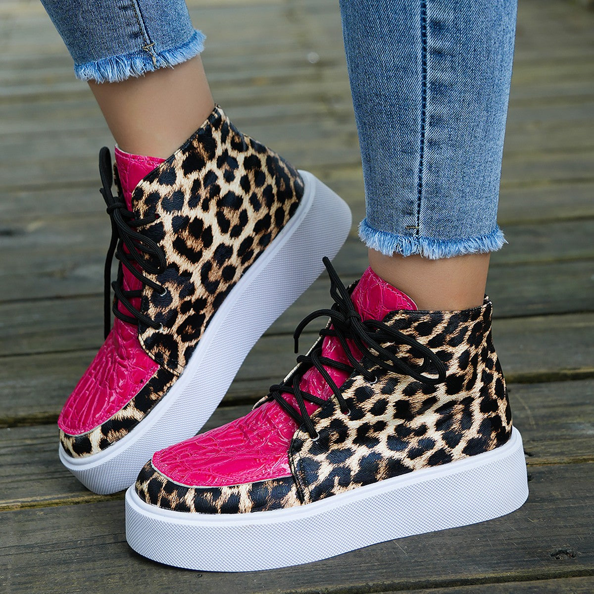 PU Leather Leopard Platform Sneakers from My Pampered Life Seattle